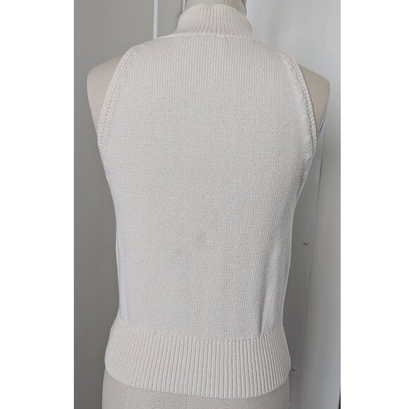 BCBGMAXAZRIA Ivory Fully Fashioned Knit Floral High Neck Tank Size S - Picture 4 of 6
